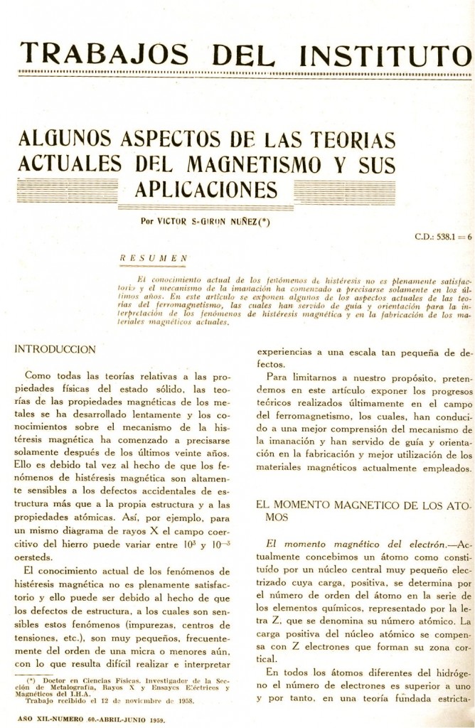 Primera página del articulo de Víctor Sanchez-Girón Nuñez premiado en 1960 por la revista del IHA.